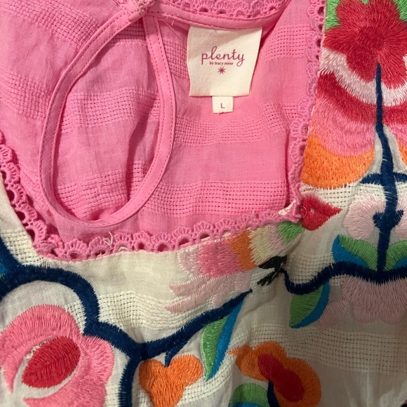 Plenty by Tracy Reese Anthropologie Pink Embroidered Babydoll Ruffle Top. - Picture 5 of 6